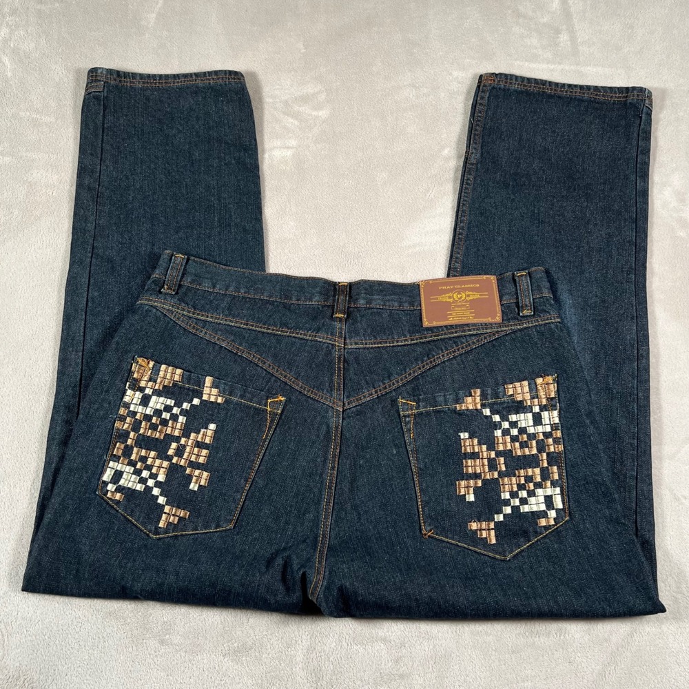 Phat Farm Phat Classics Jeans Men's 40x32 Dark Wash Denim Embroidered Baggy Y2K